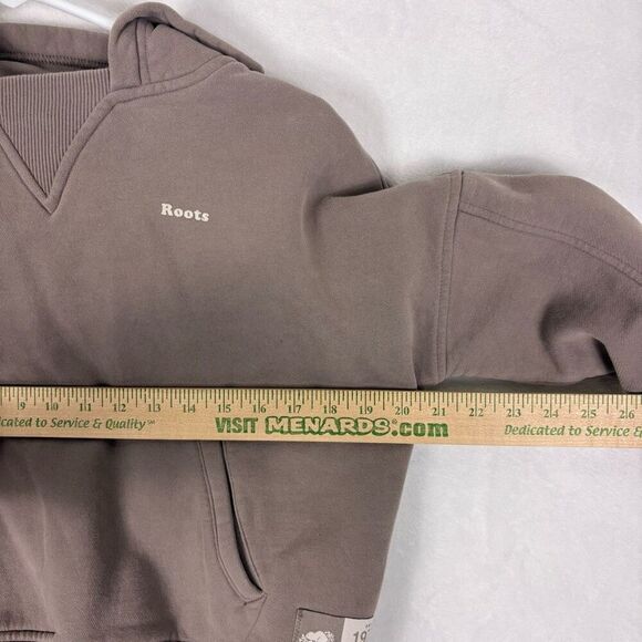 Roots Canada Brown Hooded Pullover Cotton/Poly Blend Semi Cropped Sweatshirt Siz - Picture 7 of 13